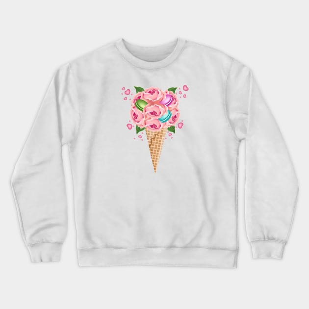 Floral Ice Cream With Macarons Crewneck Sweatshirt by Designoholic